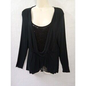 BKE Black women’s medium long sleeved shirt sequins layered‎ pleated round neck